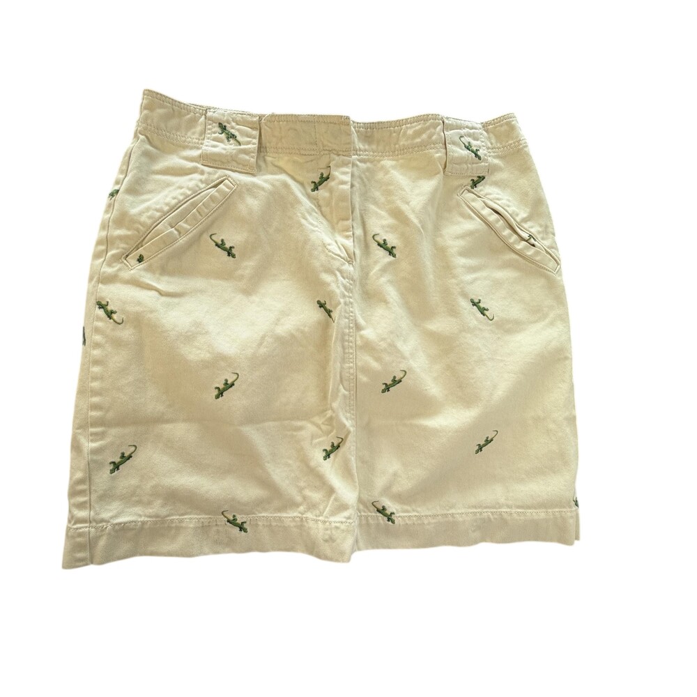 J.Crew Skirt Womens 8 Beige Cotton Twill Lizard Embroidered Pockets Short